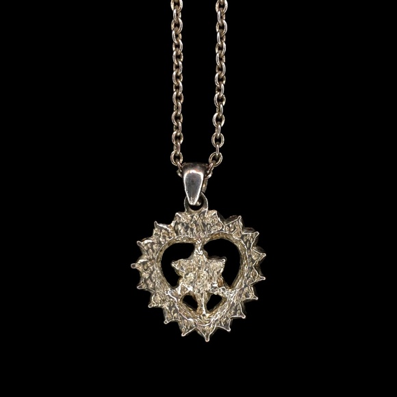 Vintage Pink Rhinestone Encrusted Heart Pendant Necklace - Picture 4 of 7